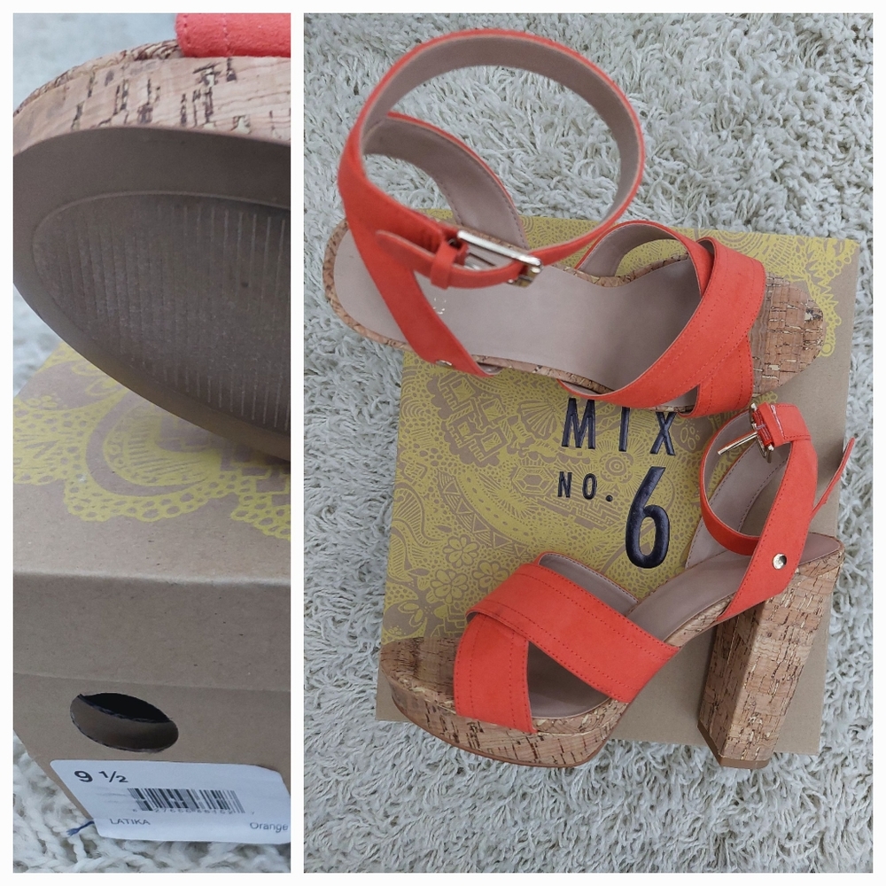 Mix No. 6, Orange Latika 5" Heeled Platform Sandals, 9.5